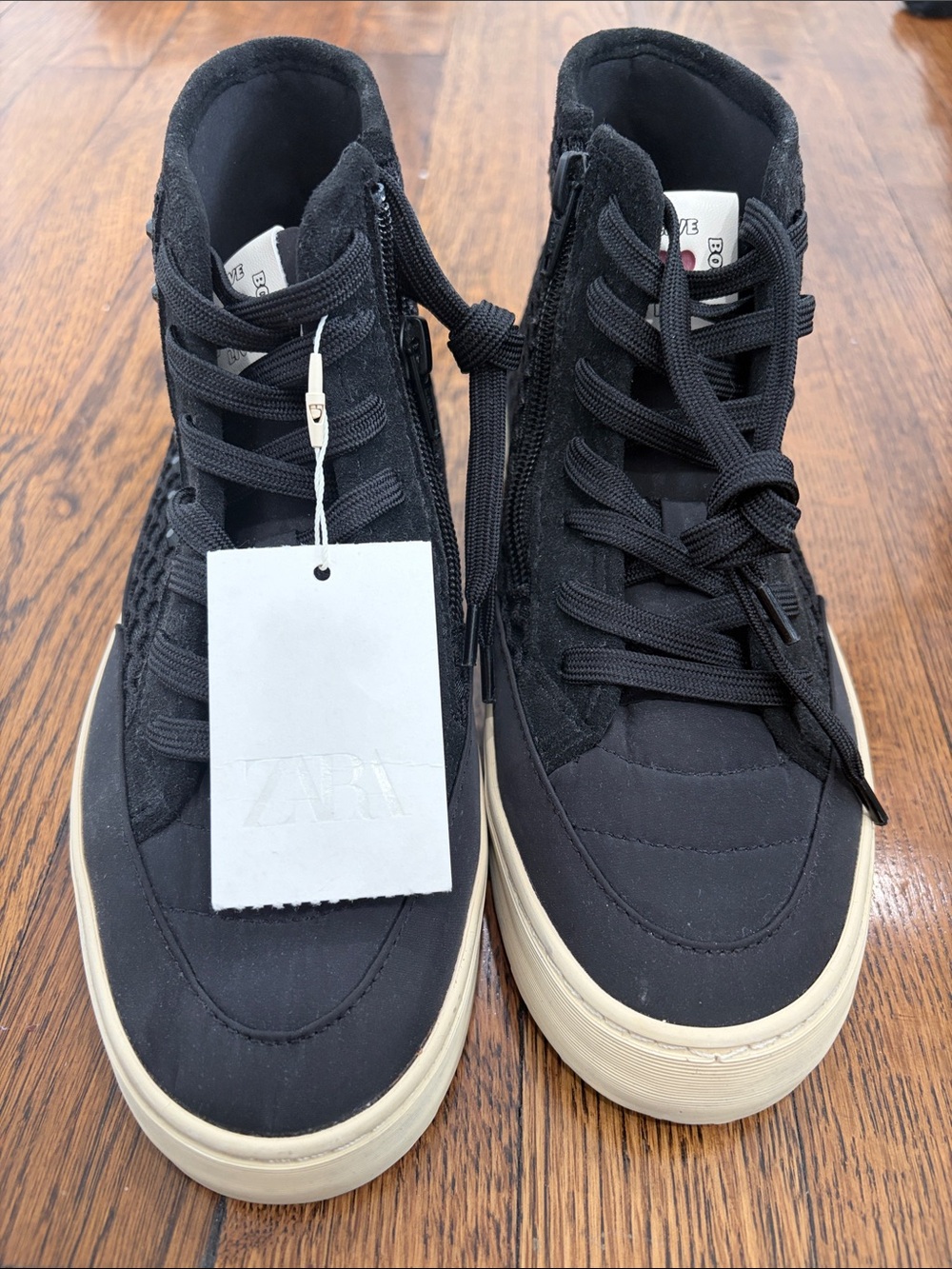 Girls Zara Black High-Top Sneakers with Cream Sole